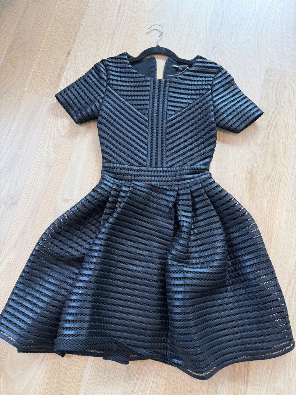 Maje Black Textured Fit-and-Flare Party Dress